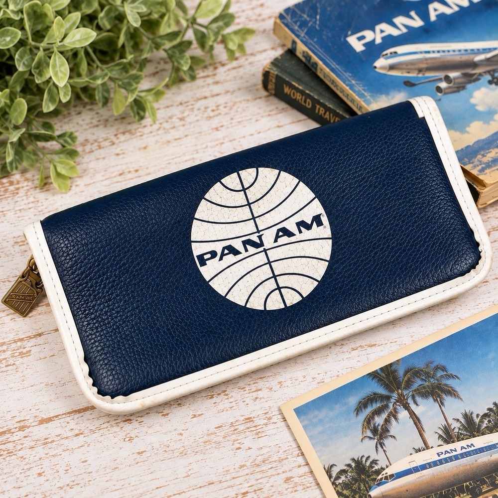 VTG 1970s Pan Am Purser Wallet Flight Attendant Airline Crew Aviation Navy White